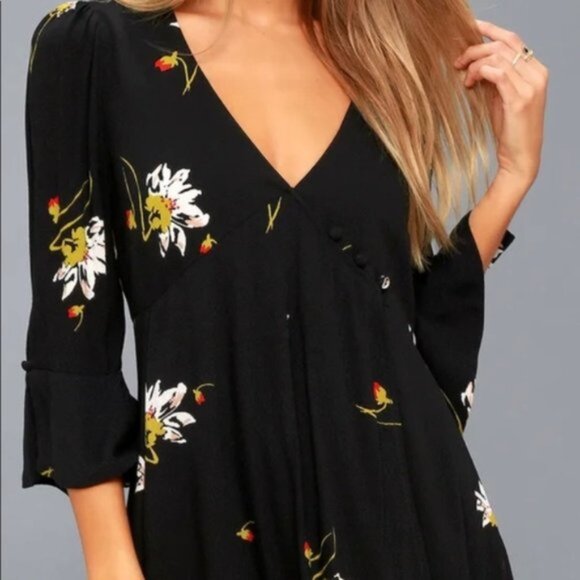 Free People XS Mini Dress Black Flowy Wrap Time On My Side - Picture 5 of 10